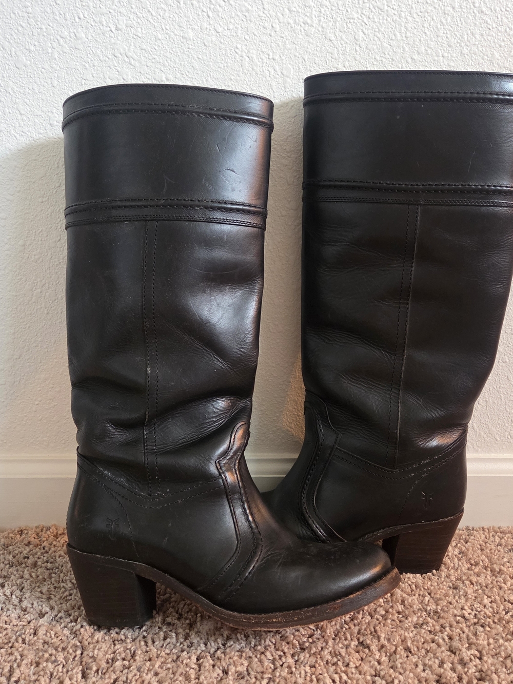 Frye Black Leather Heeled Boots Tan Over-the-Knee Heeled Boot Jane L14